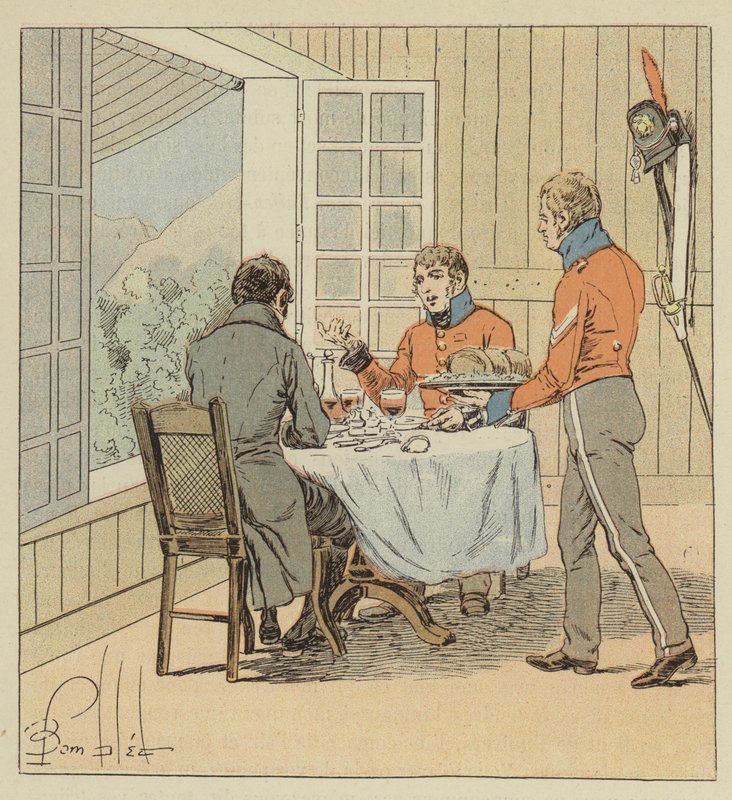 Las-Cases äter middag med vakthavande befäl av after Louis Charles Bombled
