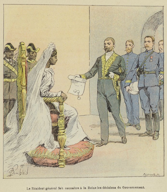 Generalresidenten informerar drottningen om regeringens beslut av after Louis Charles Bombled