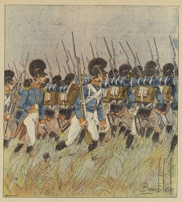 Mitten av den franska linjen bevakades av bayererna av after Louis Charles Bombled