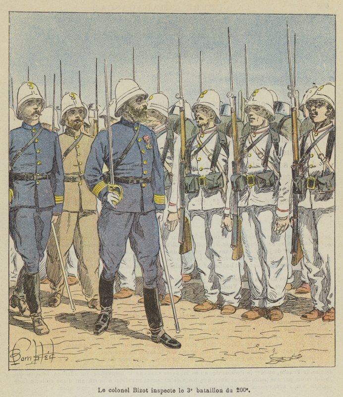 Överste Bizot inspekterar den 3:e bataljonen av 200:e av after Louis Charles Bombled