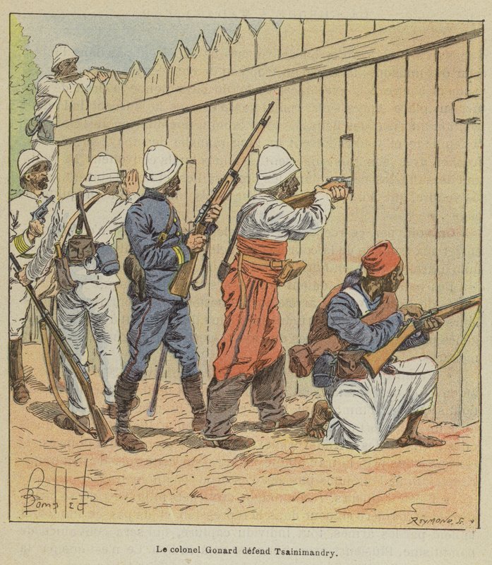 Överste Gonard försvarar Tsainimandry av after Louis Charles Bombled