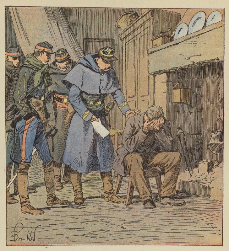 Kommendör Safflet ger bonden Blanchet en kupong på 875 franc i kroppens kassaregister av after Louis Charles Bombled