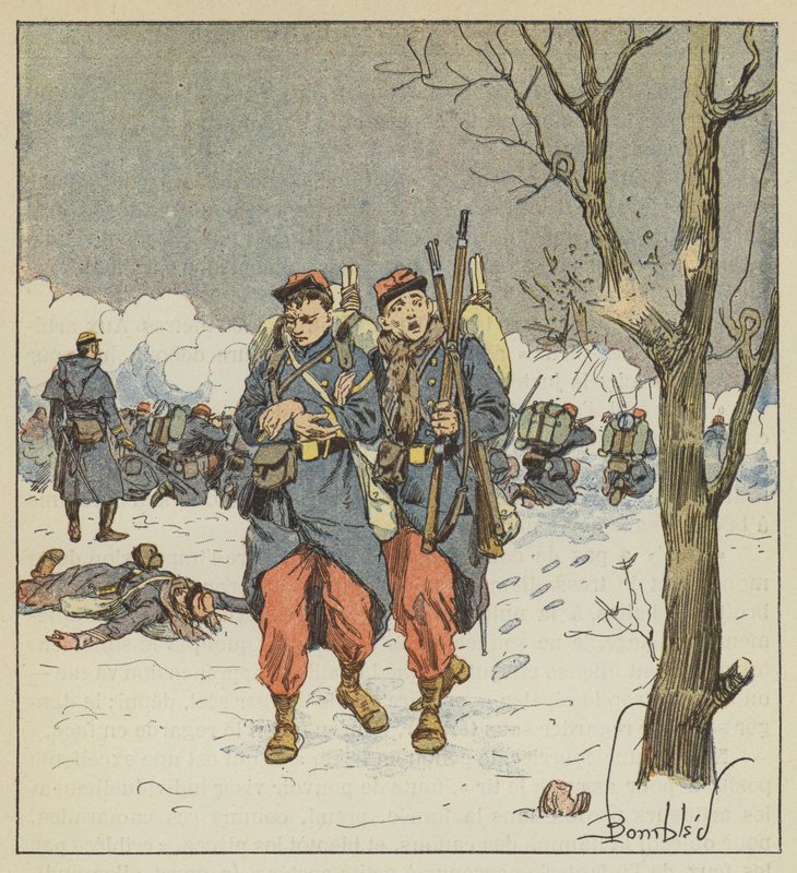 Kvartermästaren Delorme, sårad, drog sig tillbaka under kulorna av after Louis Charles Bombled