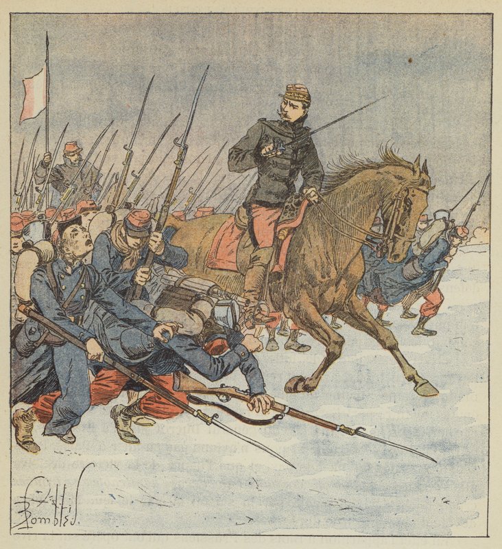 General Deflandre leder en bataljon för att attackera Layes av after Louis Charles Bombled