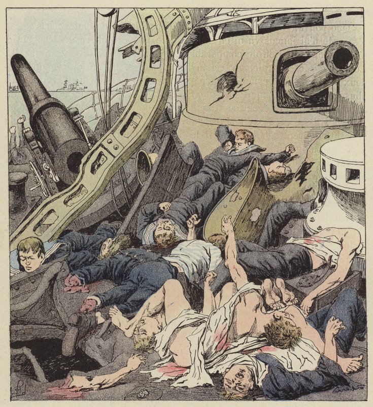 Varyagbron efter slaget den 9 februari av after Louis Charles Bombled