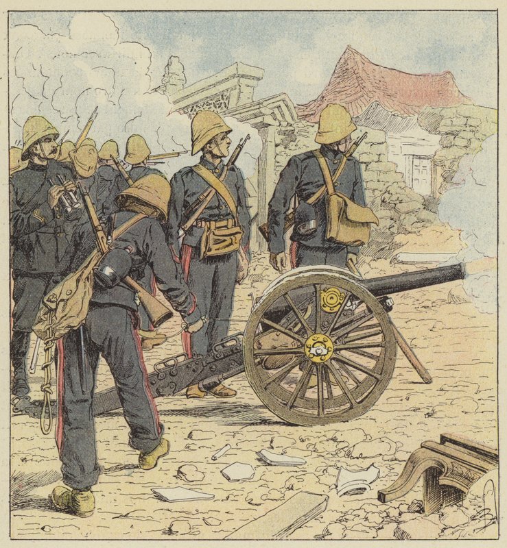 Den franska elden på Choum-Tsche-Mens dörr av after Louis Charles Bombled