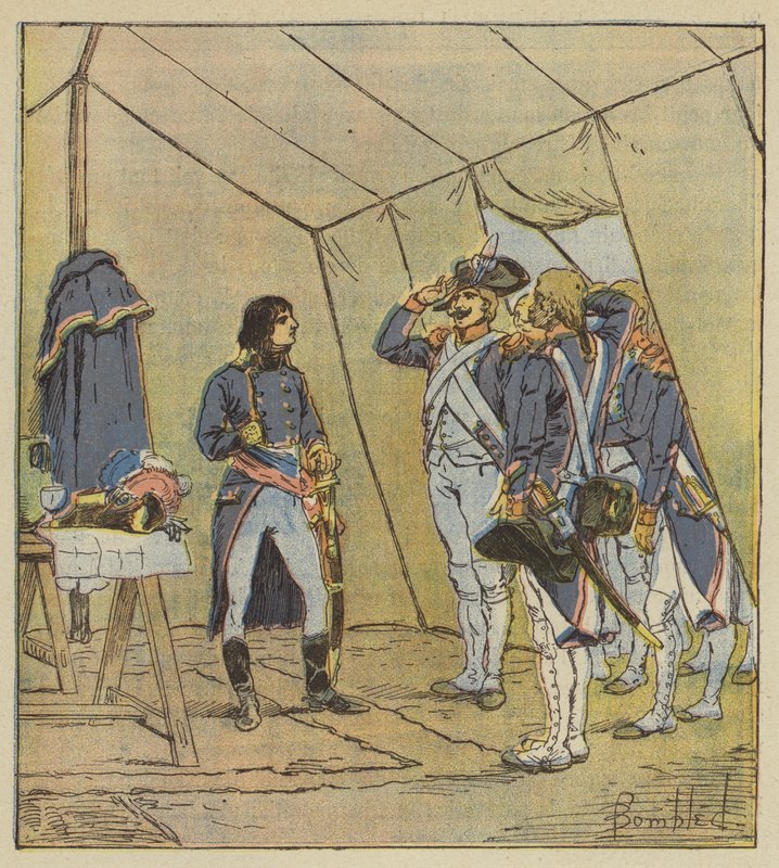 De gamla soldaterna från Italiens armé döper Bonaparte till korpralen efter Lodi av after Louis Charles Bombled