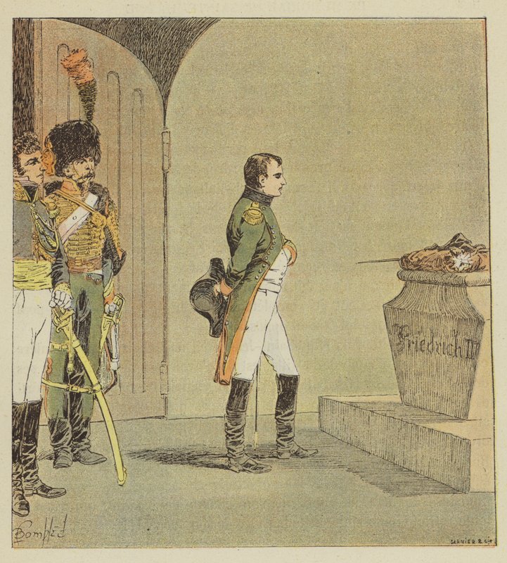 Napoleon vid den store Frederics grav av after Louis Charles Bombled