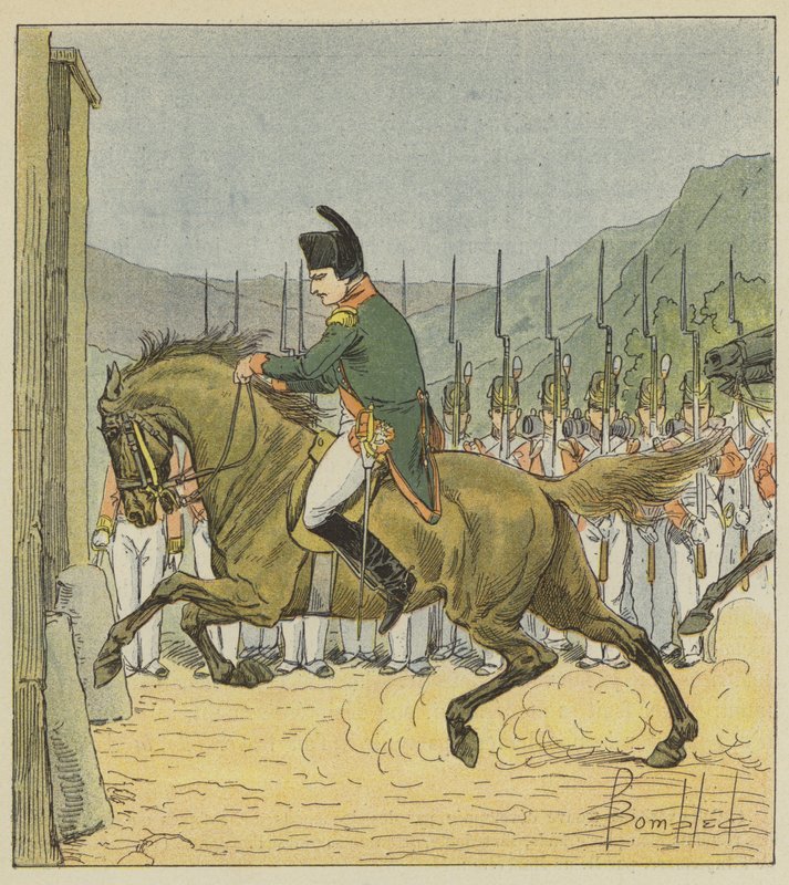 Napoleon tvingar sin häst att gå in i Longwod av after Louis Charles Bombled