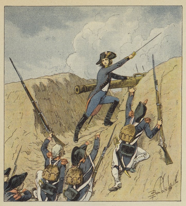 Napoleon flyger knappt ur barndomen och hans första steg lyser av ren ära av after Louis Charles Bombled