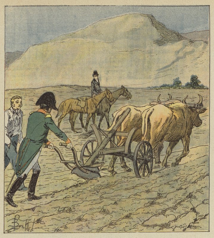 Napoleon spårar en fåra med en plog av after Louis Charles Bombled