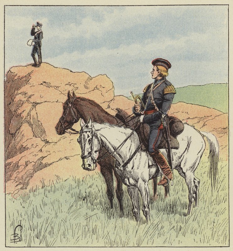 Kosackofficer på spaning inför Ping-Yang av after Louis Charles Bombled