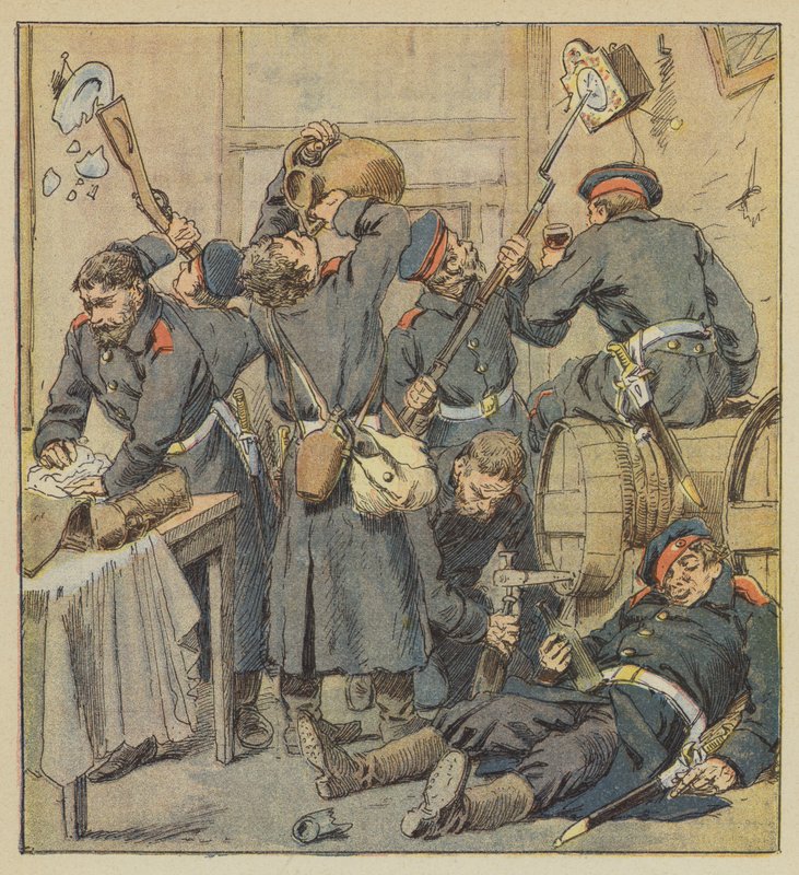 Plundringsplats i Saint-Calais av after Louis Charles Bombled