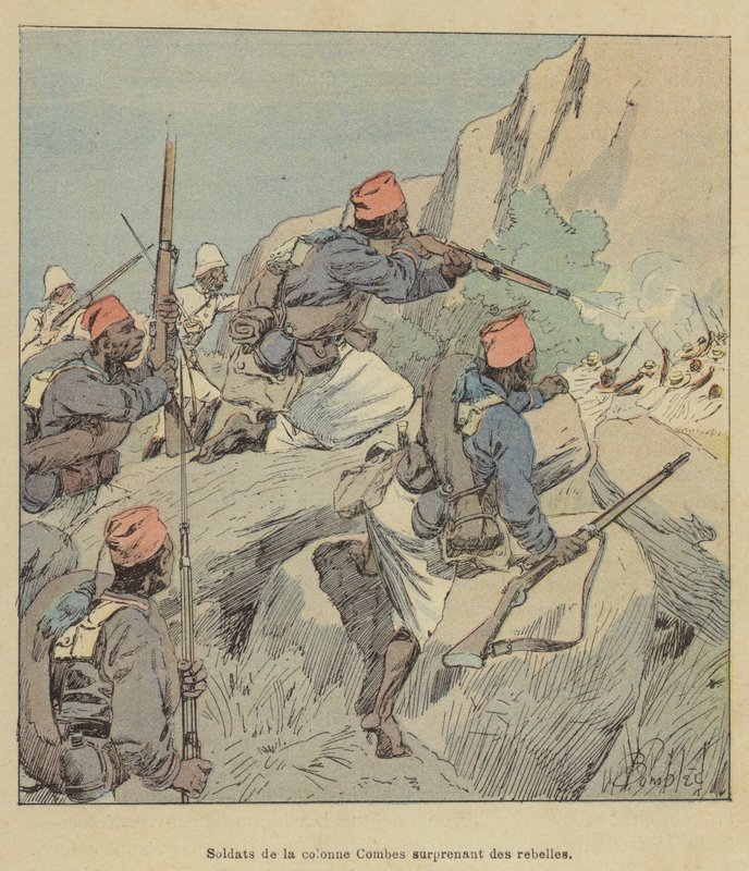 Soldater från Combes-kolumnen överraskar rebeller av after Louis Charles Bombled