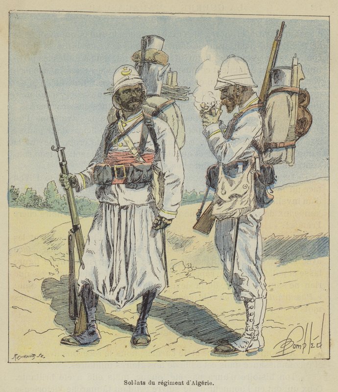 Soldater från det algeriska regementet av after Louis Charles Bombled