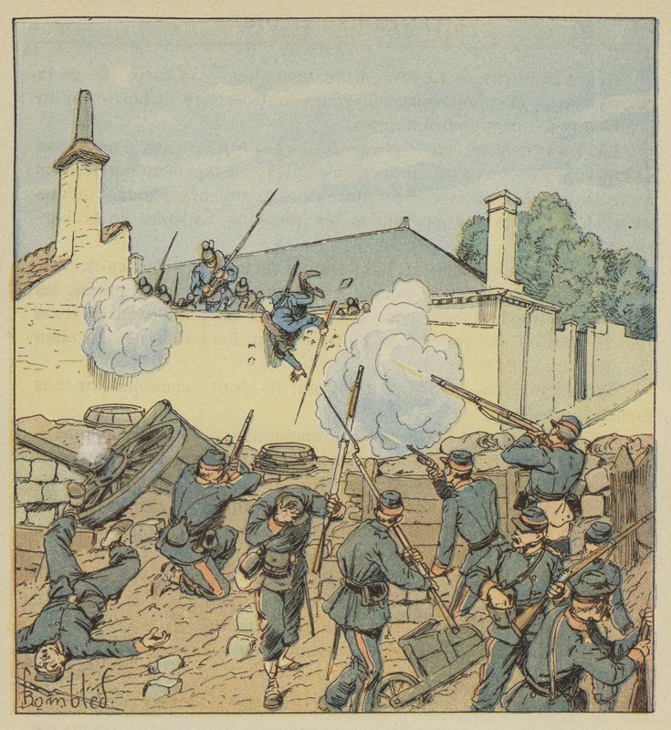 Överraskning av barrikaden på rue Galante av after Louis Charles Bombled