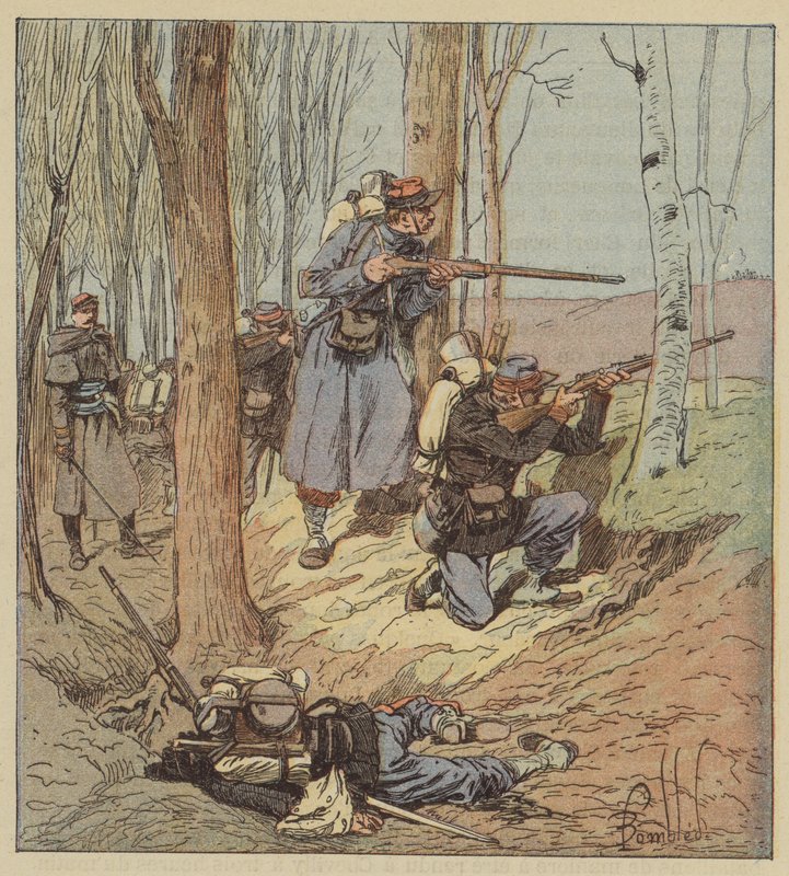 Skirmishers i strid vid Artenay av after Louis Charles Bombled