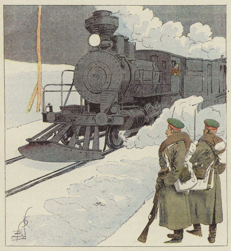 Militärtåg på Transsibirien av after Louis Charles Bombled