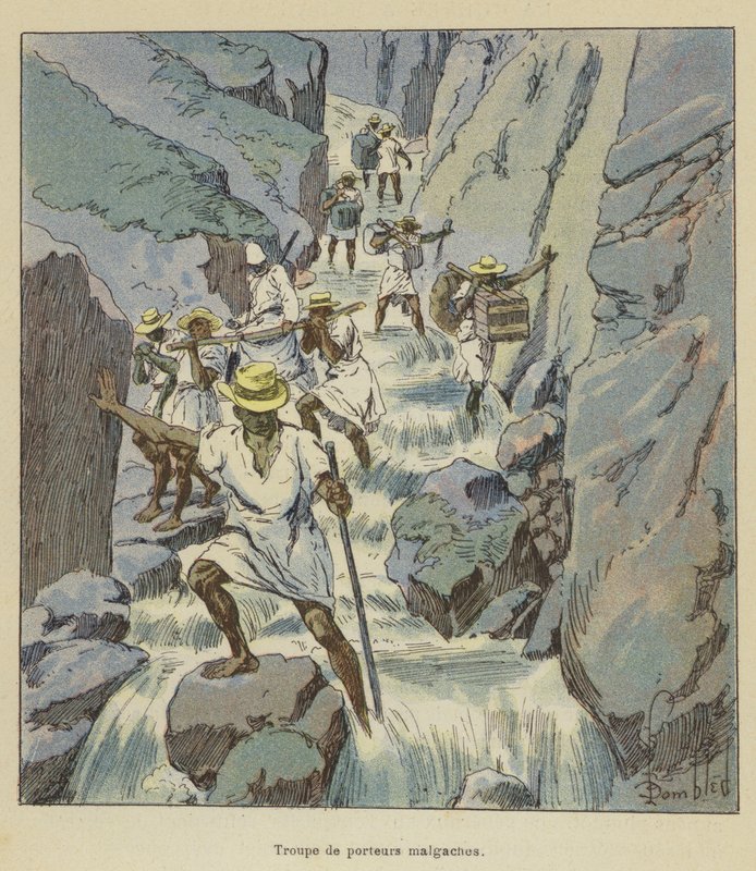 Trupp av madagaskiska bärare av after Louis Charles Bombled