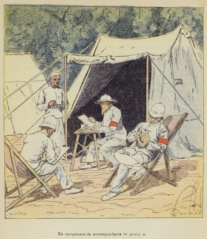 Ett läger av tidningskorrespondenter av after Louis Charles Bombled
