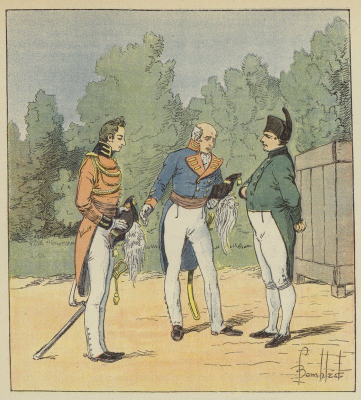 En engelsk kapten presenterar en löjtnant för Napoleon av after Louis Charles Bombled