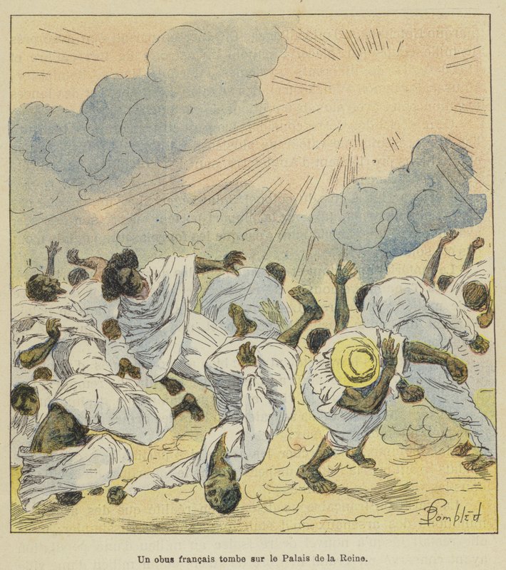 Ett franskt granat faller på drottningens palats av after Louis Charles Bombled