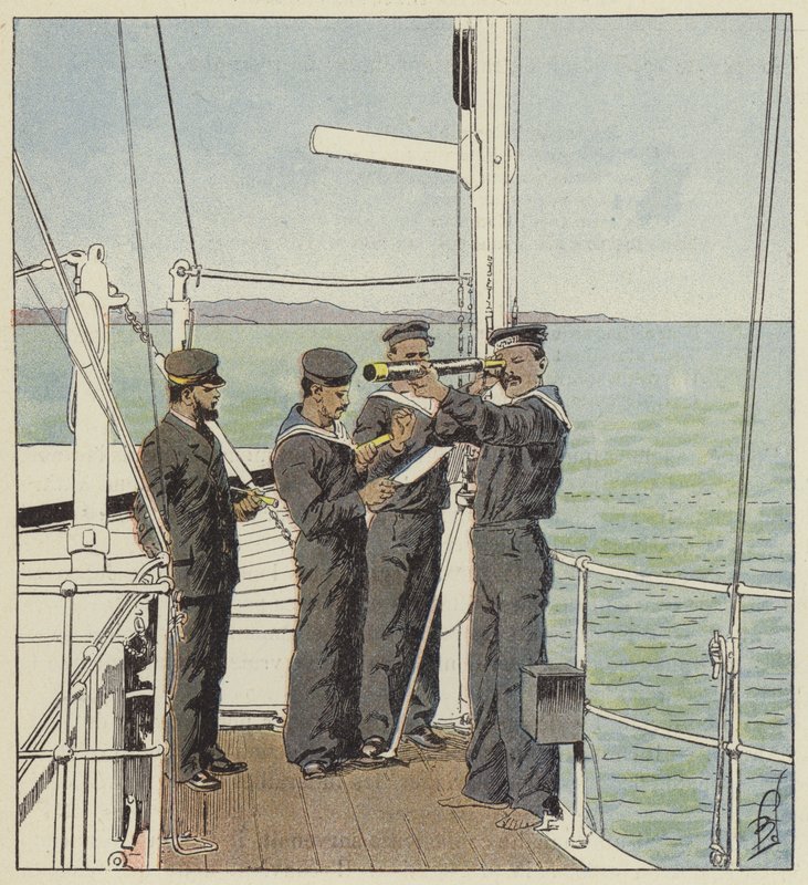 Japanska utkiksplatser tittar på Port-Arthur-flottan av after Louis Charles Bombled