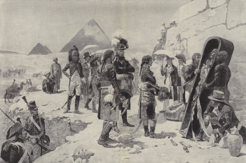 Napoleon före pyramiderna överväger en faraos mumie av after Maurice Henri Orange