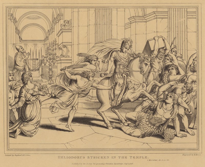 Heliodorus slagen i templet, 2 makkabeer av after Raphael