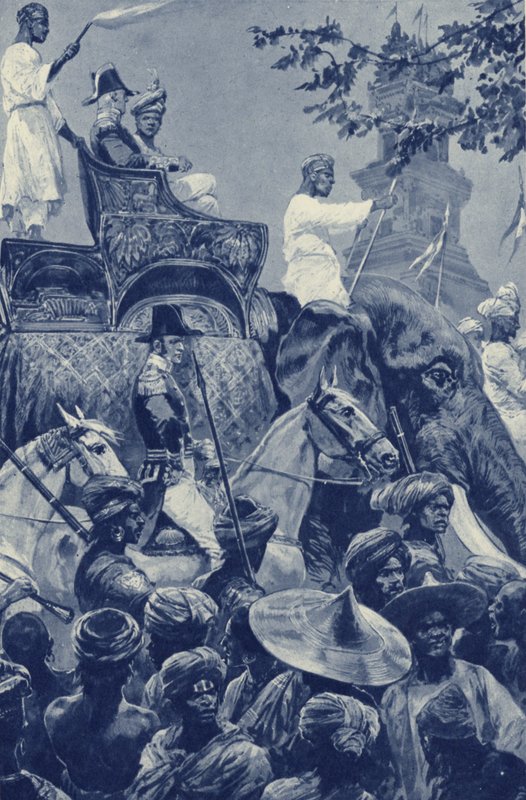 Singapore, britterna går in i staden, överlämnade av sultanen av Johore 1824 för en summa pengar av after Richard Caton II Woodville