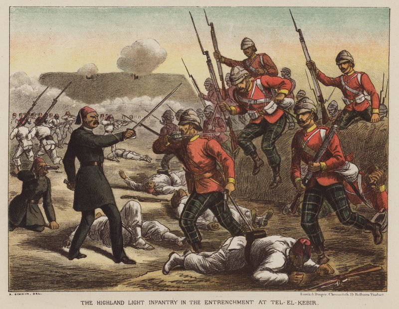 Highland Light Infantry i skansen vid Tel-El-Kebir av after Richard Simkin