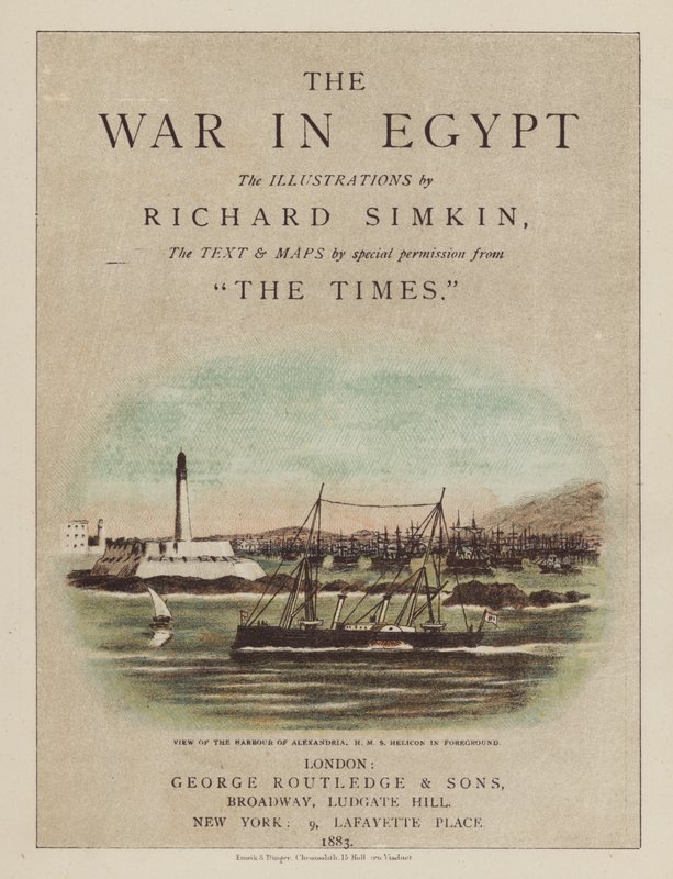 Titelsidesillustration för kriget i Egypten av after Richard Simkin