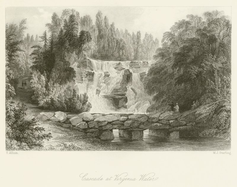 Cascade vid Virginia Water av after Thomas Allom