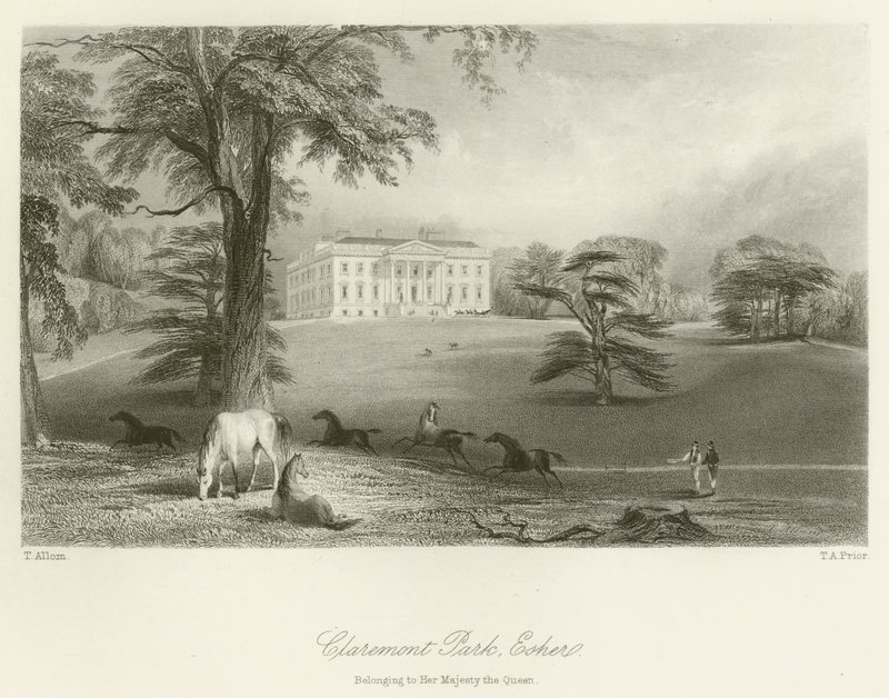 Claremont Park, Esher, tillhörande Hennes Majestät Drottningen av after Thomas Allom