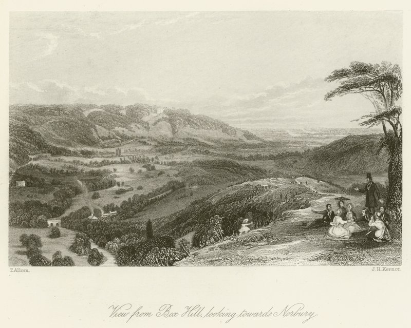 Utsikt från Box Hill, mot Norbury av after Thomas Allom