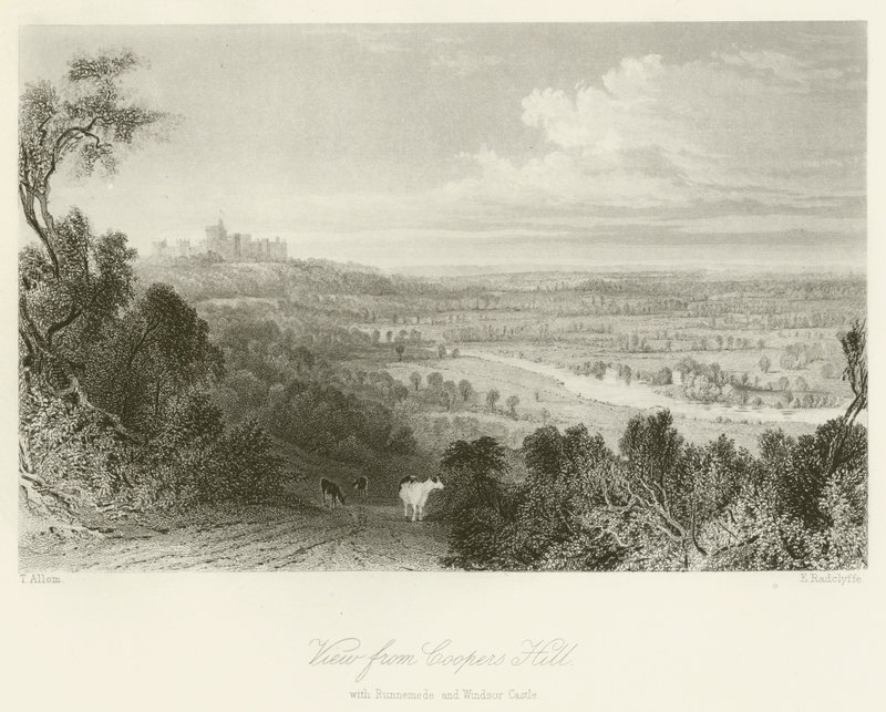 Utsikt från Coopers Hill, med Runnemede och Windsor Castle av after Thomas Allom