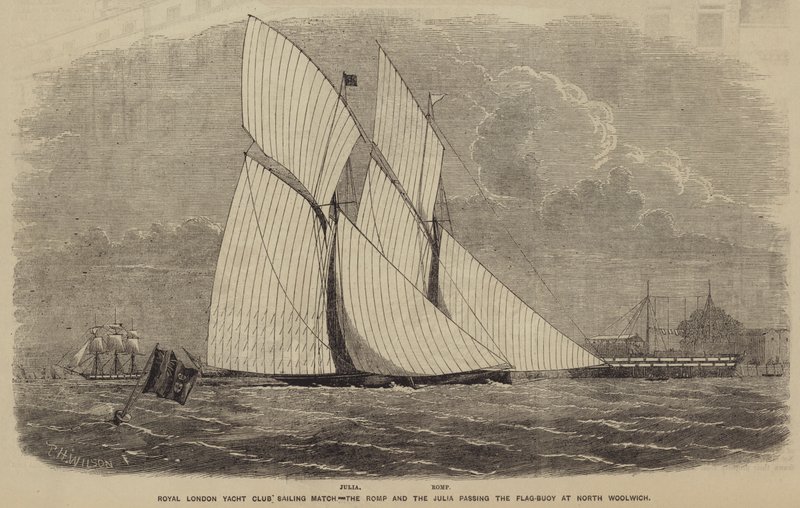 Royal London Yacht Club Sailing Match, Romp och Julia passerar flaggbojen vid North Woolwich av after Thomas Harrington Wilson