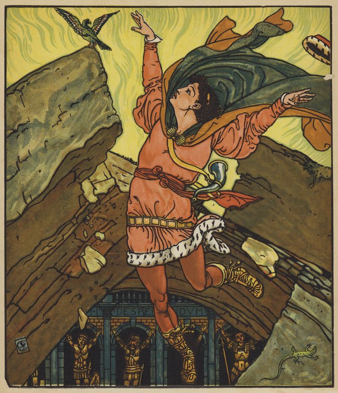 Prins Cheri och den lilla gröna fågeln av after Walter Crane
