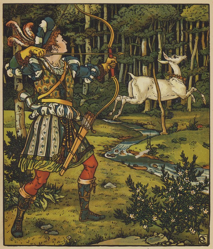 Prins Guerrier förföljer Hind in the Wood av after Walter Crane