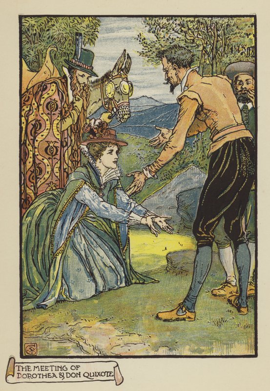 Mötet mellan Dorothea och Don Quijote av after Walter Crane