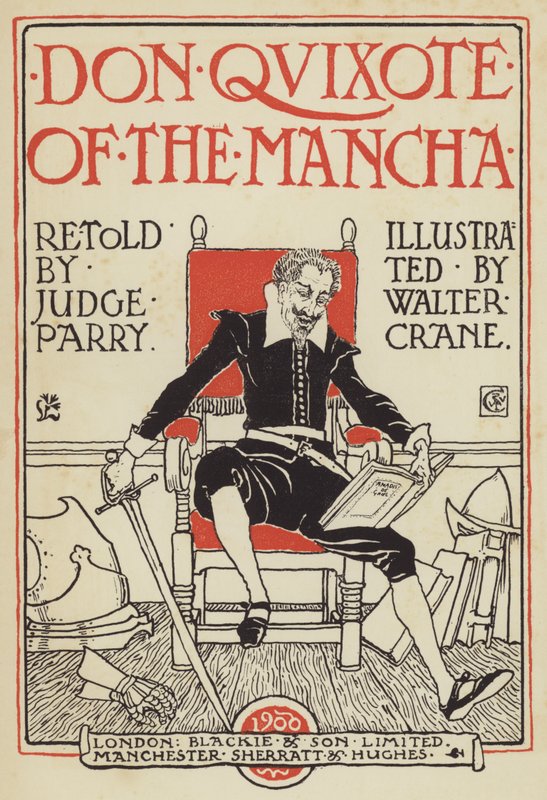 Titelsidesillustration för Don Quijote från Mancha av after Walter Crane