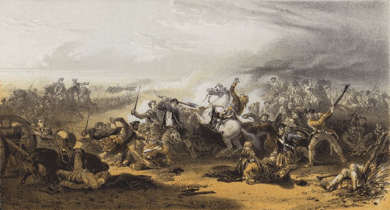 The Field of Prestonpans, överste Gardiner död (chromolitho) av after William Allan
