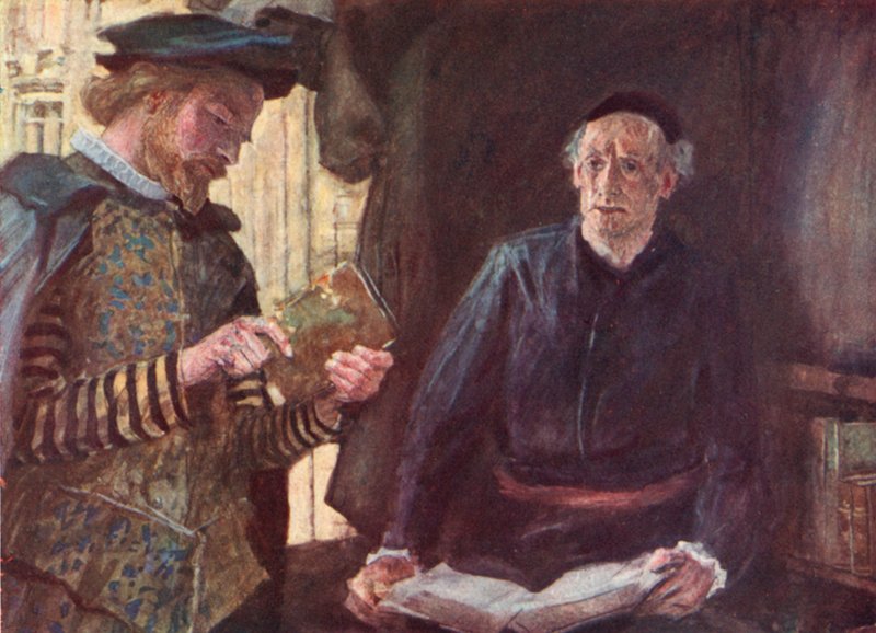 Shakespeare köper en bok från en bokstall i St Pauls Churchyard, London av after William Hatherell