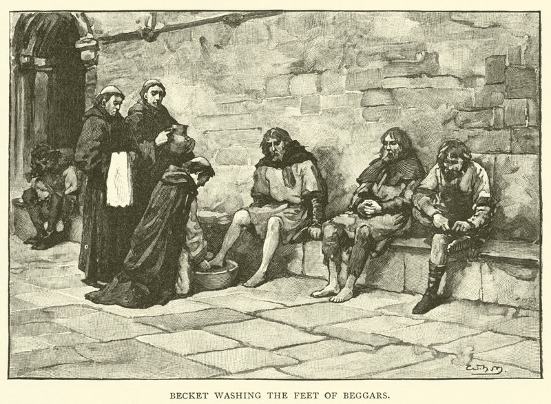 Becket tvättar tiggares fötter av after William Henry Margetson