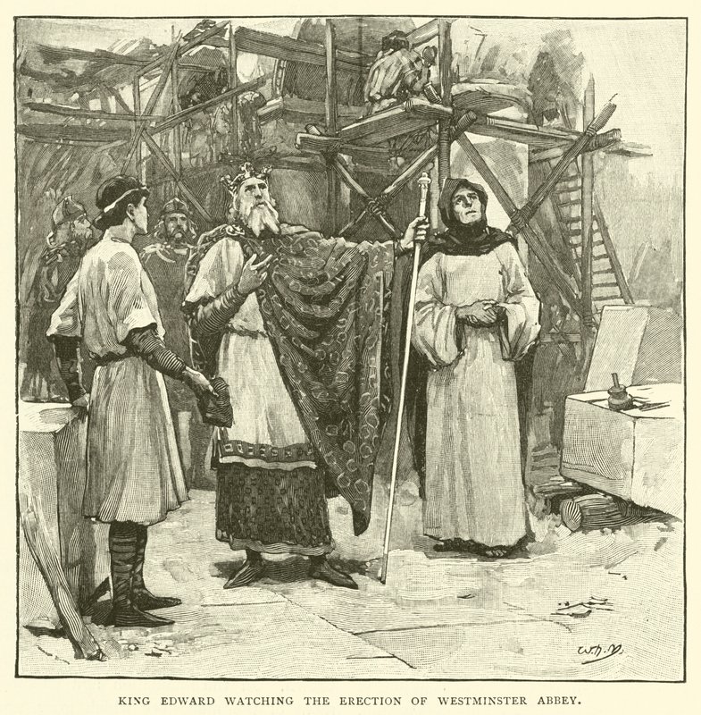 Kung Edward tittar på uppförandet av Westminster Abbey av after William Henry Margetson