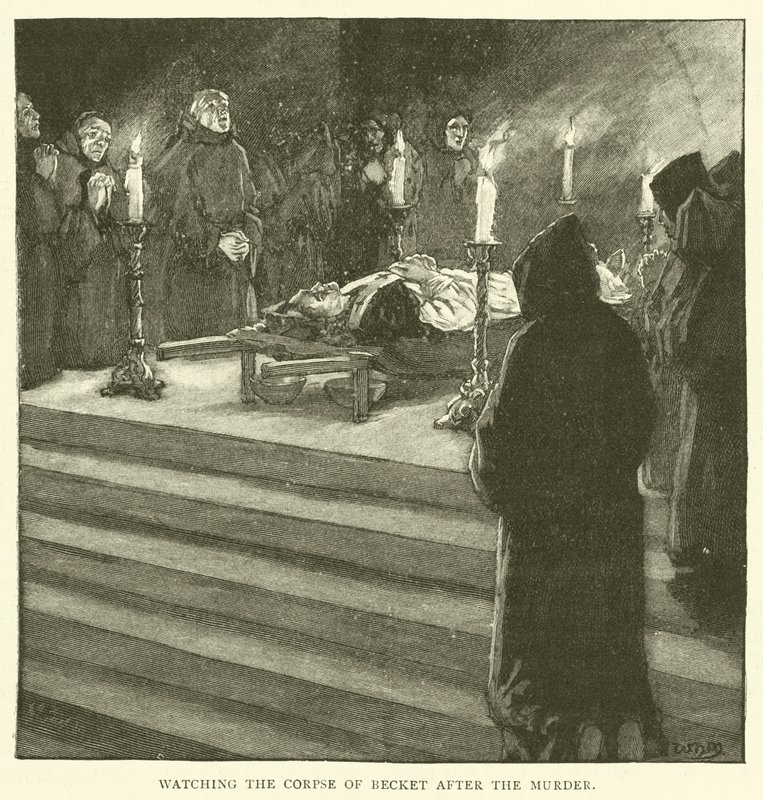 Tittar på liket av Becket efter mordet av after William Henry Margetson