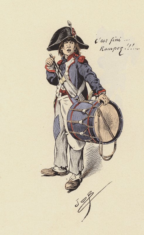Trummispojke (färg litho) av pseudonym for Onfray de Breville Jacques Job
