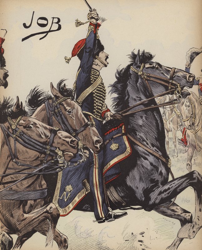Fransk kavallerist under Napoleonkrigen (färg litho) av pseudonym for Onfray de Breville Jacques Job
