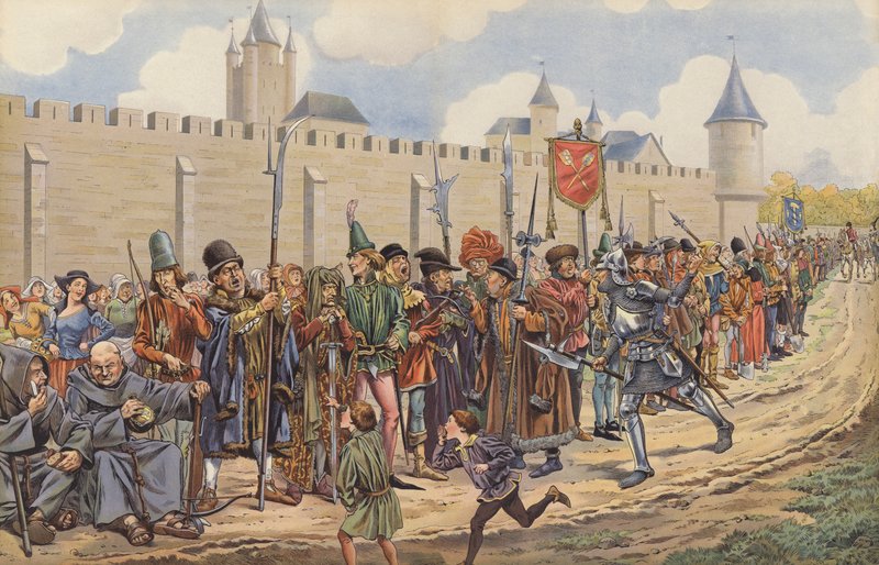 Ludvig XI tog upp en armé från medborgarna i Paris (färg litho) av pseudonym for Onfray de Breville Jacques Job