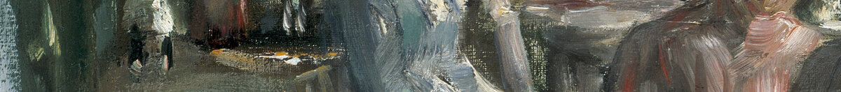 Terrassen vid restaurang Jacob i Nienstedten vid Elbe (Max Liebermann), Detail: Dame im blauen Kleid